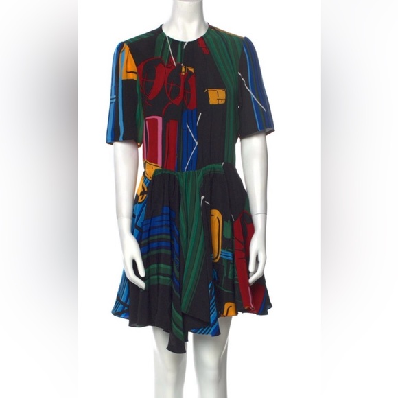 SOLD -Louis Vuitton 2019 Silk Knee length Dress Black Green Blue Red FR40 8 NWOT - Picture 13 of 13